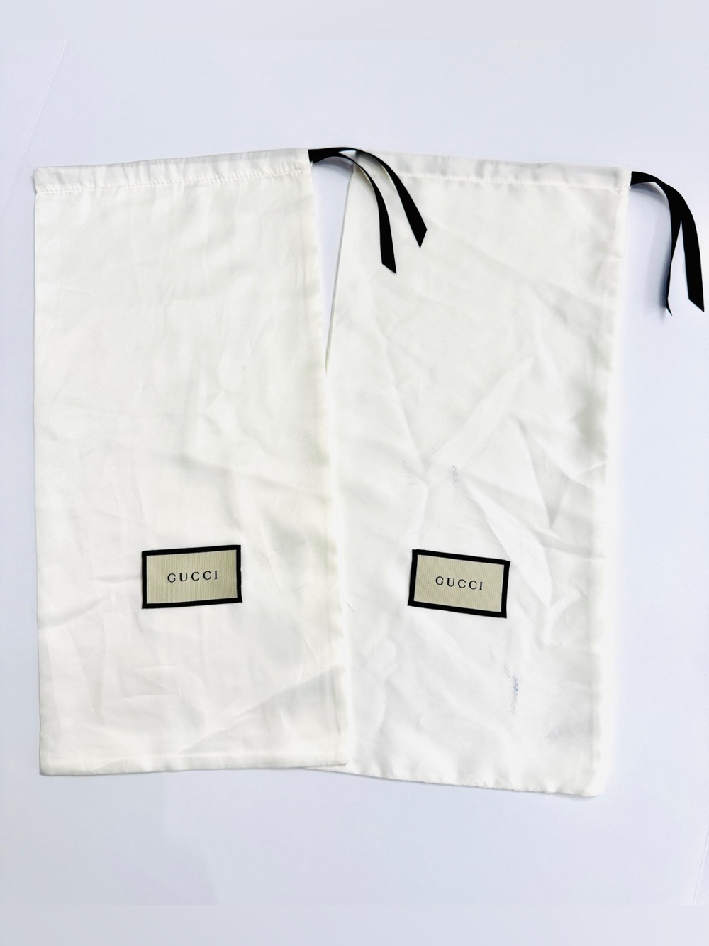 Gucci White Satin Dust Bags Set of 2-Authentic Storage Bag with Drawstring 17x8